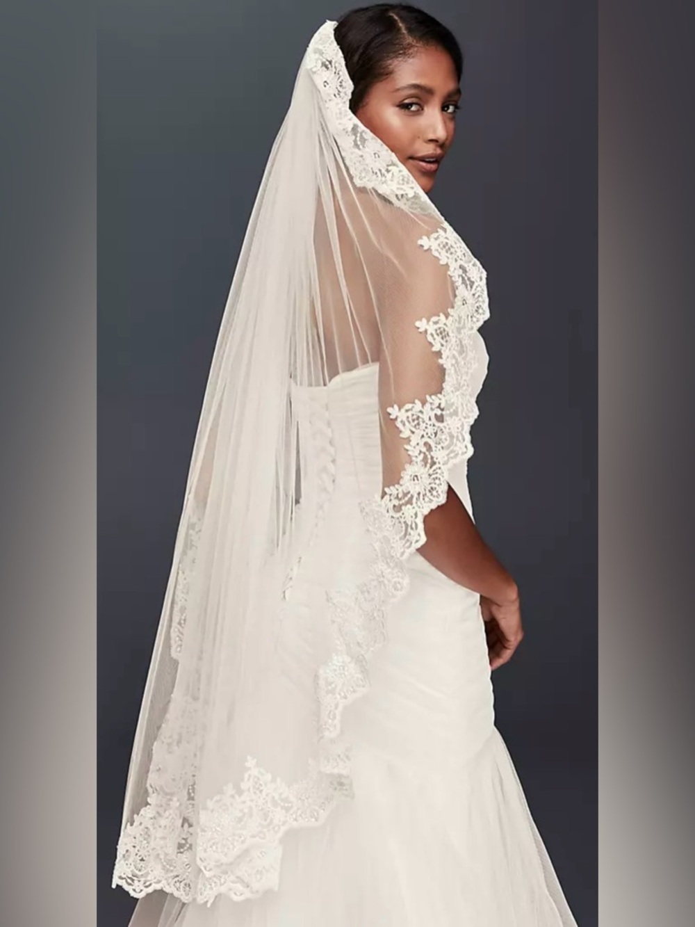 David’s Bridal Ivory Lace Sequin Edge Veil V2012 Mid Length Wedding Veil NWT